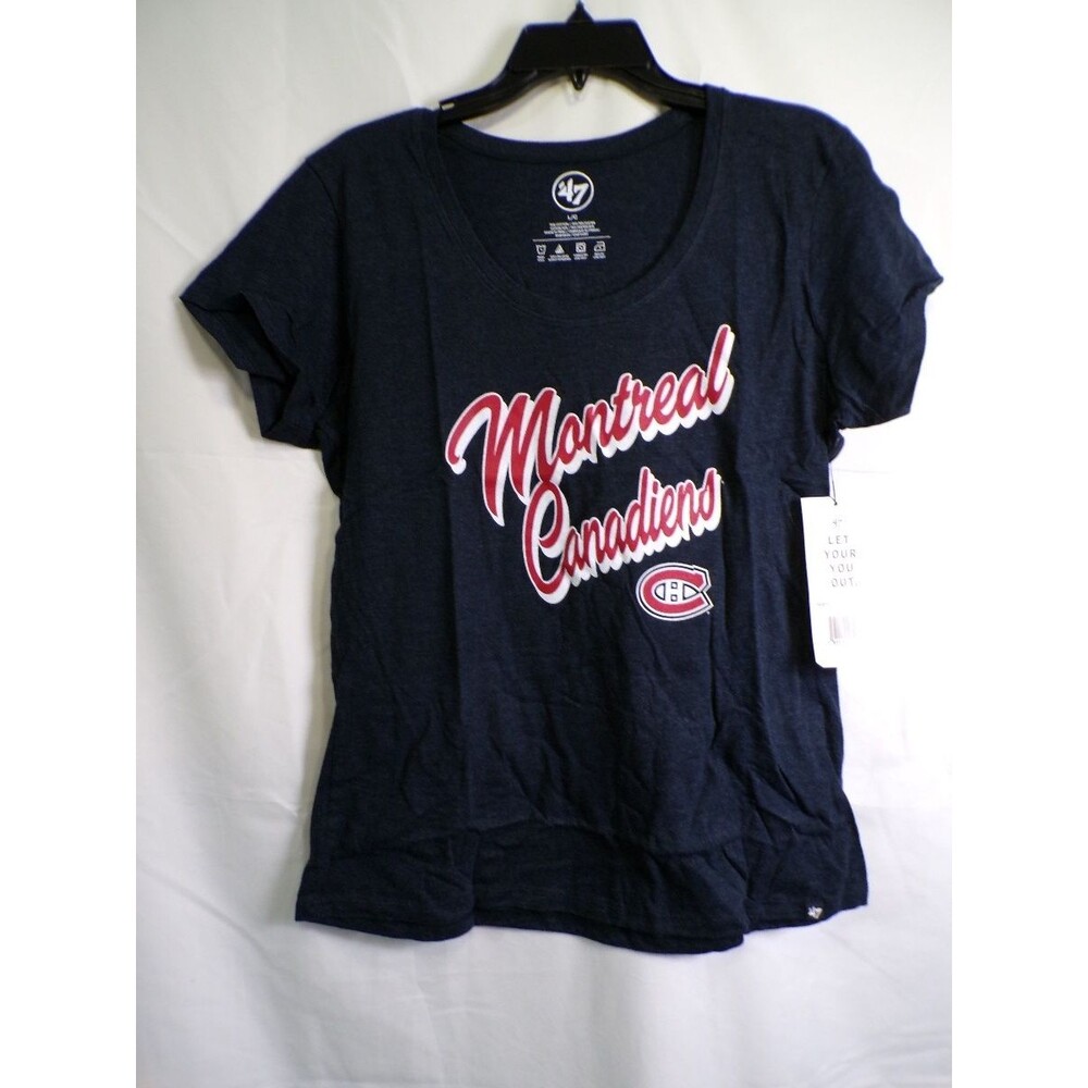 47 Brand Women's Montreal Canadiens Scoop Neck T-Shirt Navy Large